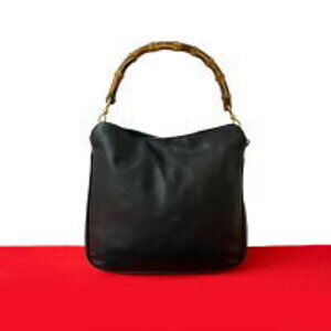 GUCCI Bamboo Leather Handbag Tote Bag Black